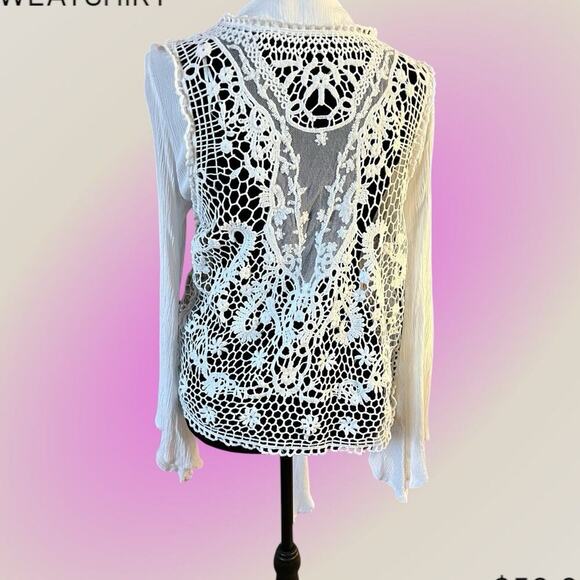 GUESS-LOS ANGELES women’s size M crochet look open front cardigan - Picture 5 of 11